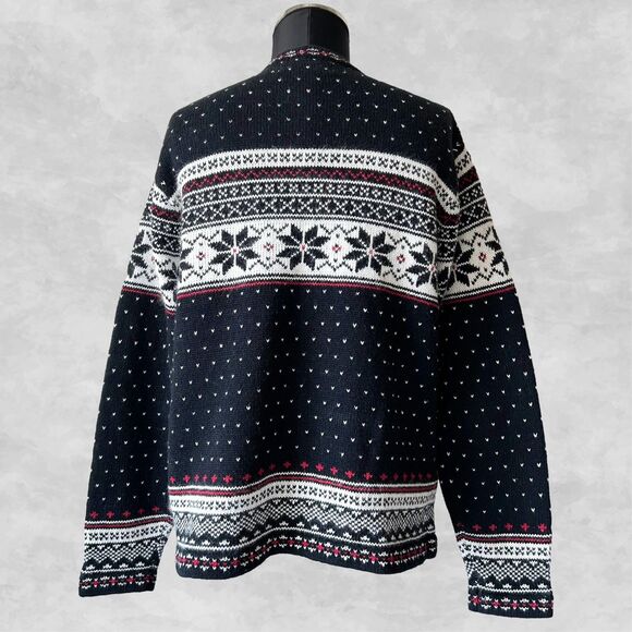 Studio Works Zip Front Cardigan Sweater Nordic Snowflake Fair Isle Petite Medium - Picture 6 of 12